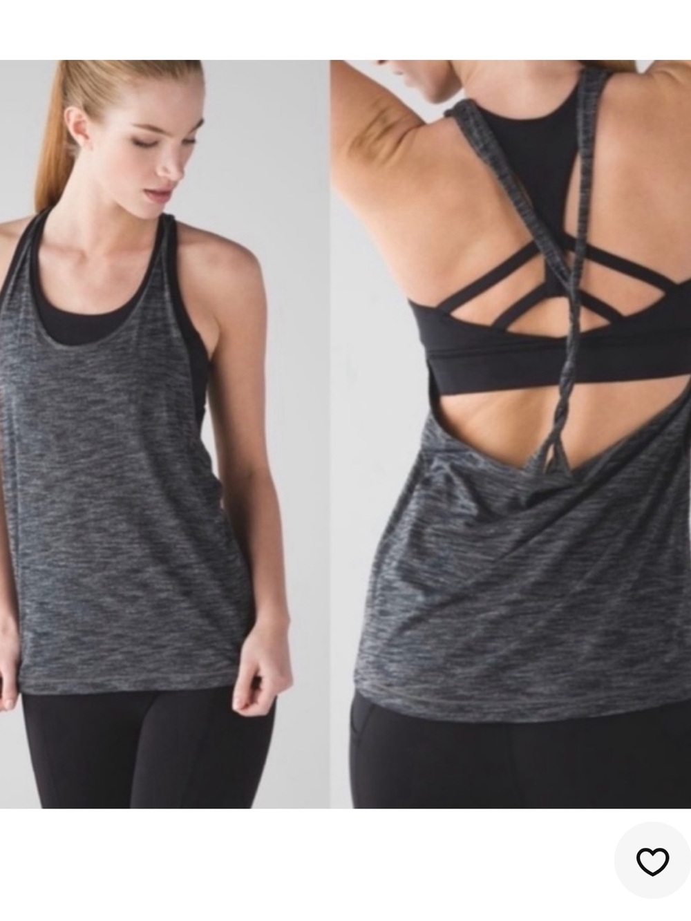 lululemon athletica Grey Space-Dye Tank with Black Built-In Bra